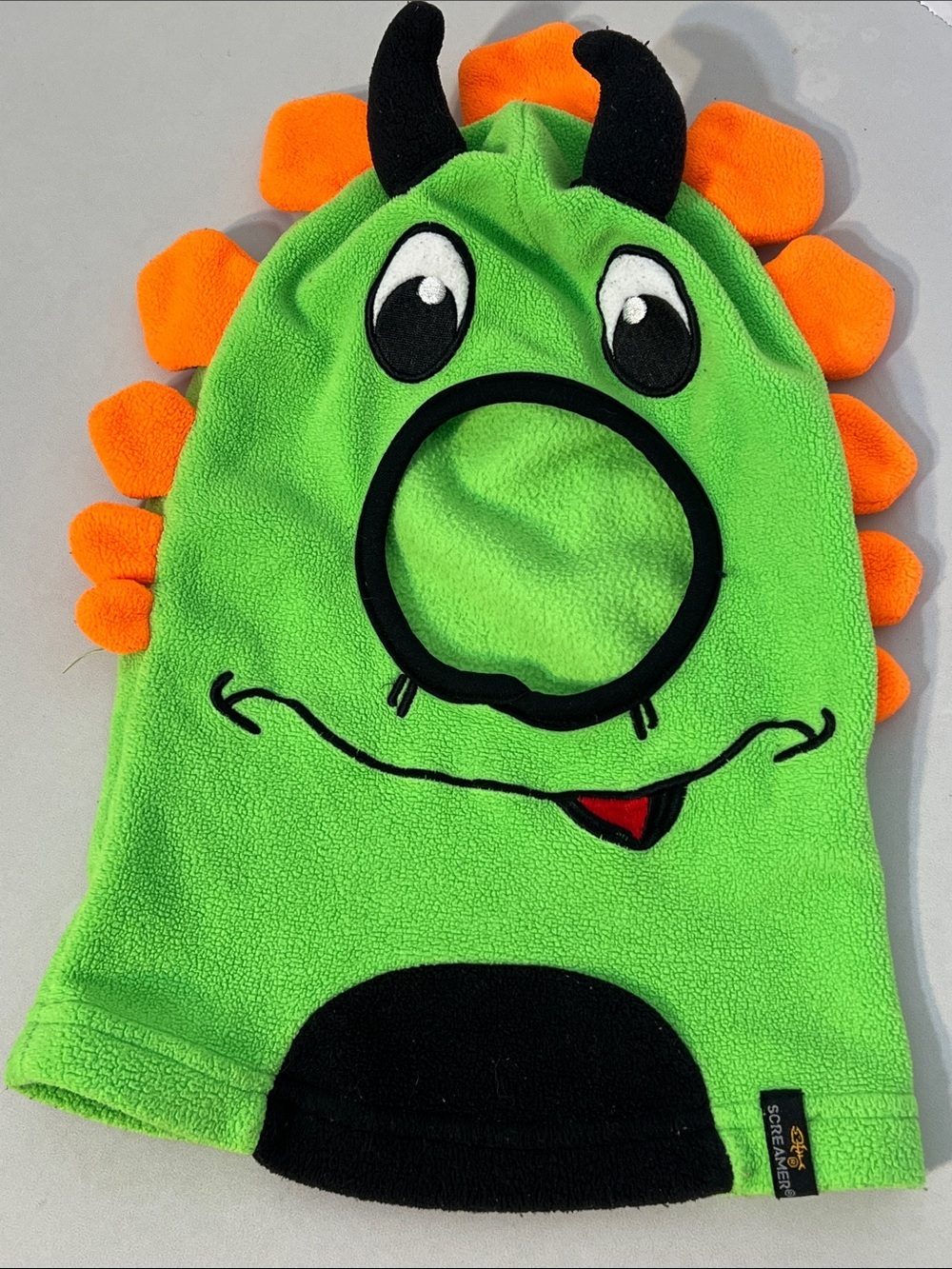SCREAMER Kids Green Monster Fleeced Face Mask Balaclava with Orange Spikes